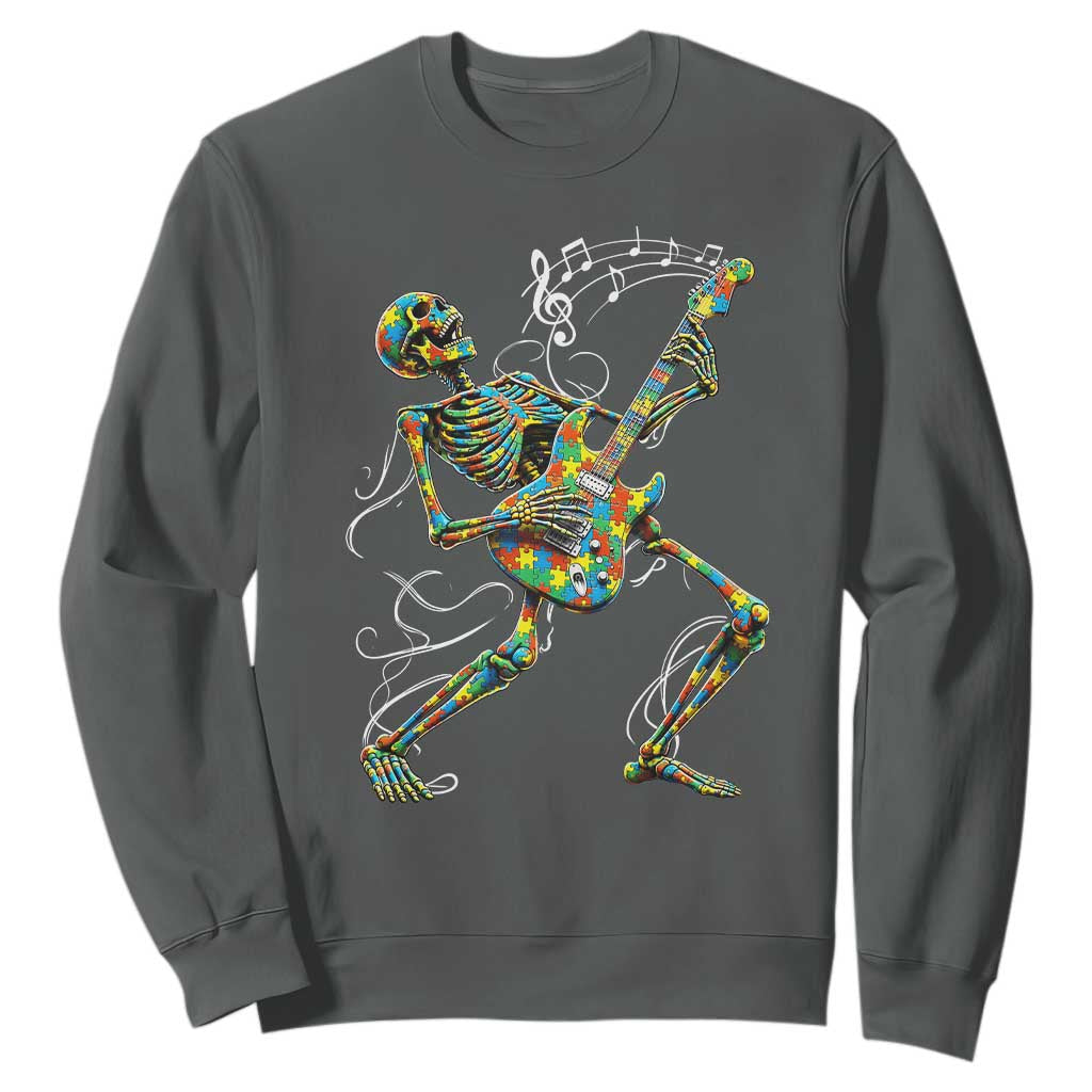Autism Acceptance Rock Guitar Skeleton Sweatshirt Music Lover TS12 Dark Heather Print Your Wear