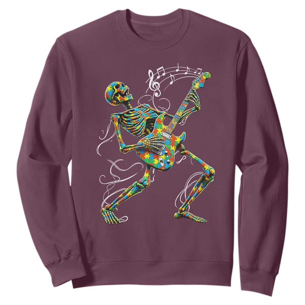Autism Acceptance Rock Guitar Skeleton Sweatshirt Music Lover TS12 Maroon Print Your Wear