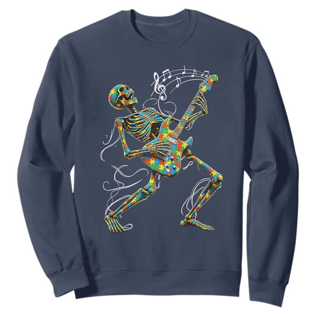 Autism Acceptance Rock Guitar Skeleton Sweatshirt Music Lover TS12 Navy Print Your Wear