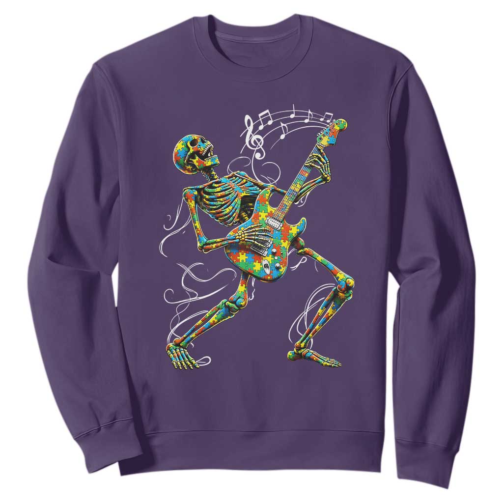 Autism Acceptance Rock Guitar Skeleton Sweatshirt Music Lover TS12 Purple Print Your Wear