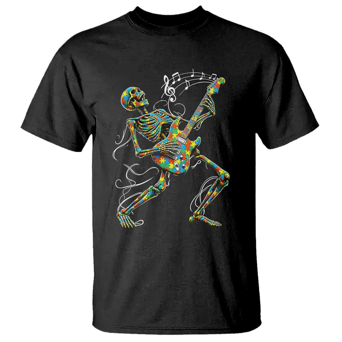 Autism Acceptance Rock Guitar Skeleton T Shirt Music Lover TS12 Black Print Your Wear