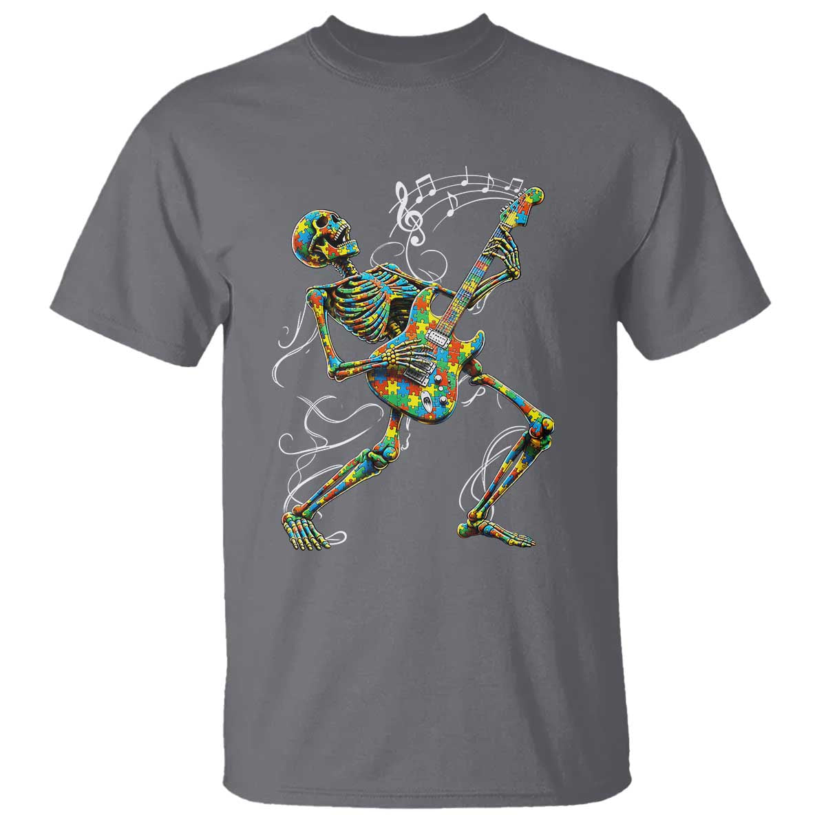 Autism Acceptance Rock Guitar Skeleton T Shirt Music Lover TS12 Charcoal Print Your Wear