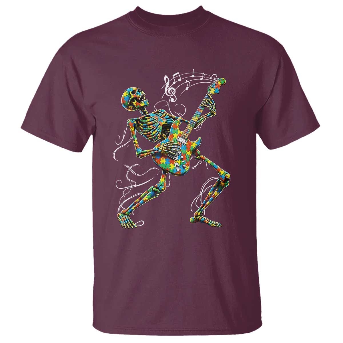 Autism Acceptance Rock Guitar Skeleton T Shirt Music Lover TS12 Maroon Print Your Wear
