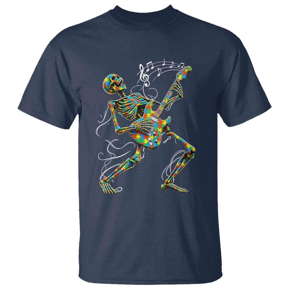 Autism Acceptance Rock Guitar Skeleton T Shirt Music Lover TS12 Navy Print Your Wear