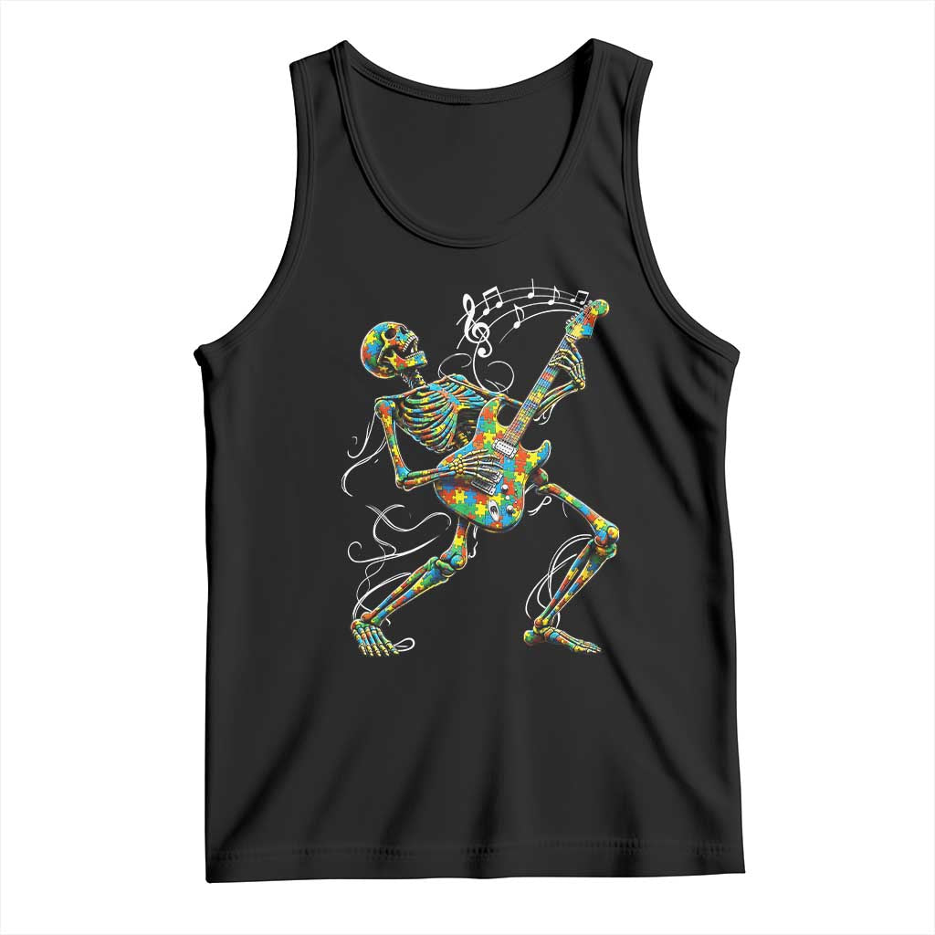 Autism Acceptance Rock Guitar Skeleton Tank Top Music Lover TS12 Black Print Your Wear