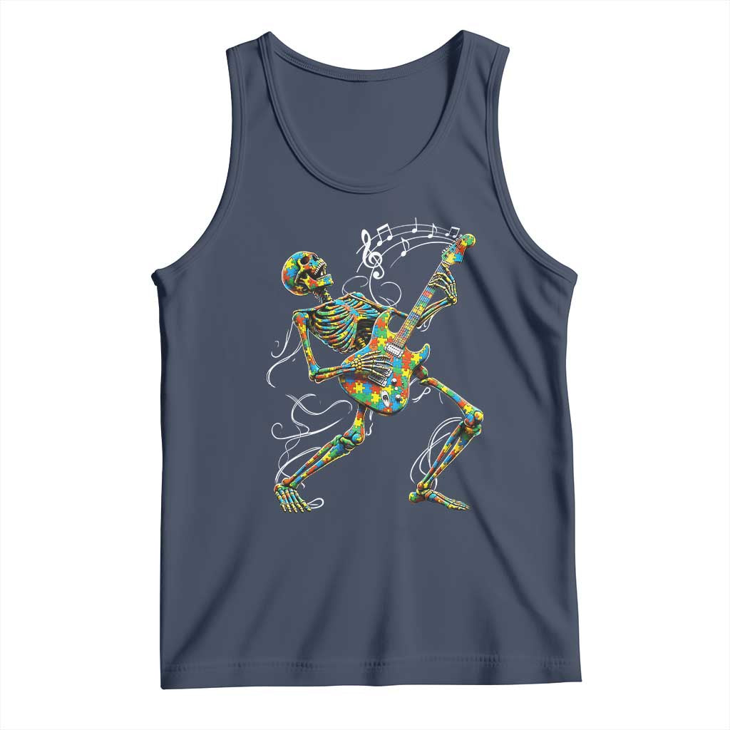 Autism Acceptance Rock Guitar Skeleton Tank Top Music Lover TS12 Navy Print Your Wear