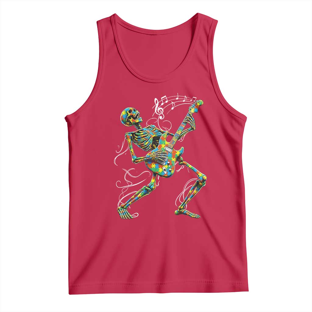Autism Acceptance Rock Guitar Skeleton Tank Top Music Lover TS12 Red Print Your Wear