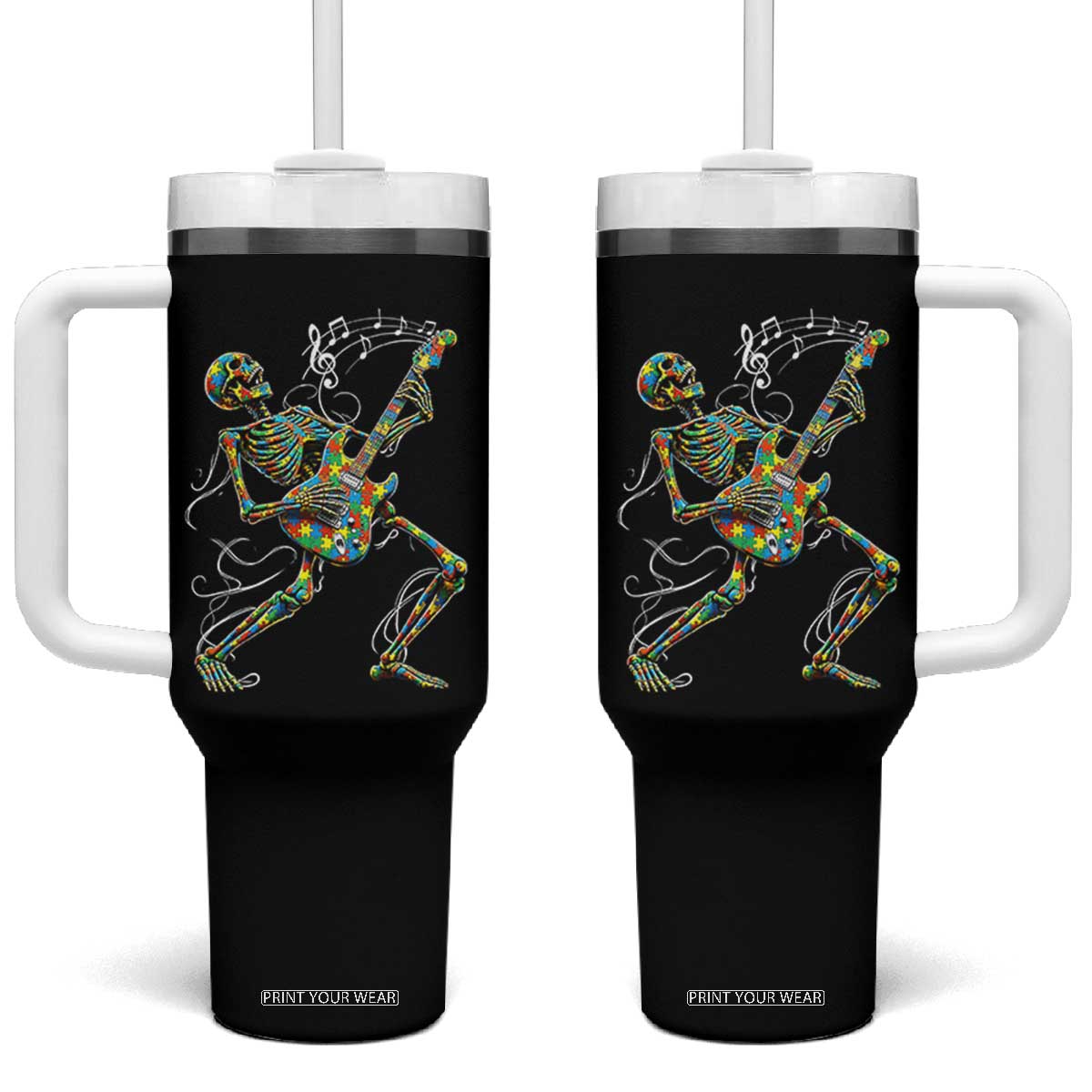 Autism Acceptance Rock Guitar Skeleton Tumbler With Handle Music Lover TS12 One Size: 40 oz Black Print Your Wear
