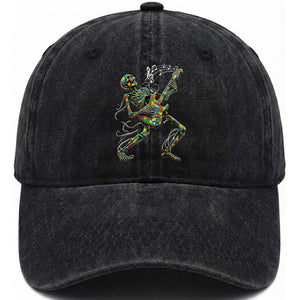 Autism Acceptance Rock Guitar Skeleton Washed Cotton Baseball Cap Music Lover TS12 Print Your Wear