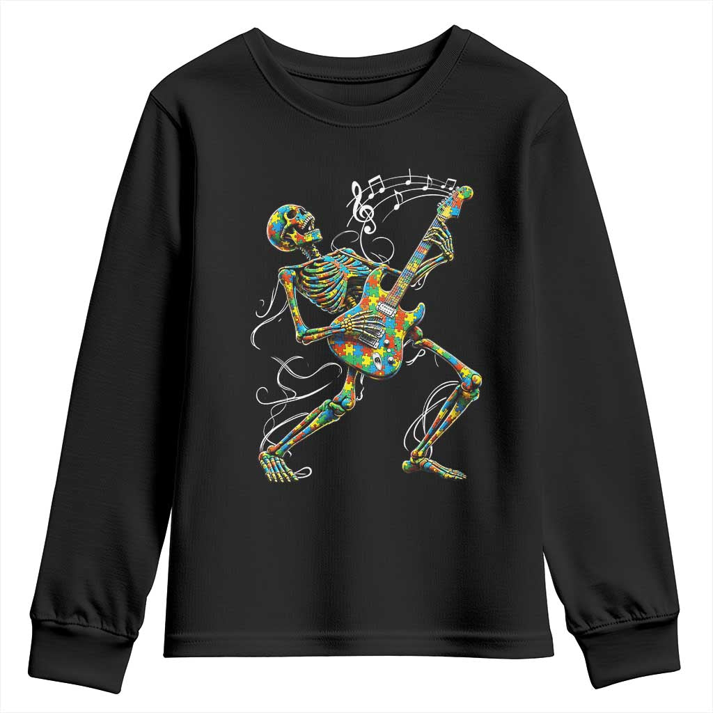 Autism Acceptance Rock Guitar Skeleton Youth Sweatshirt Music Lover TS12 Black Print Your Wear