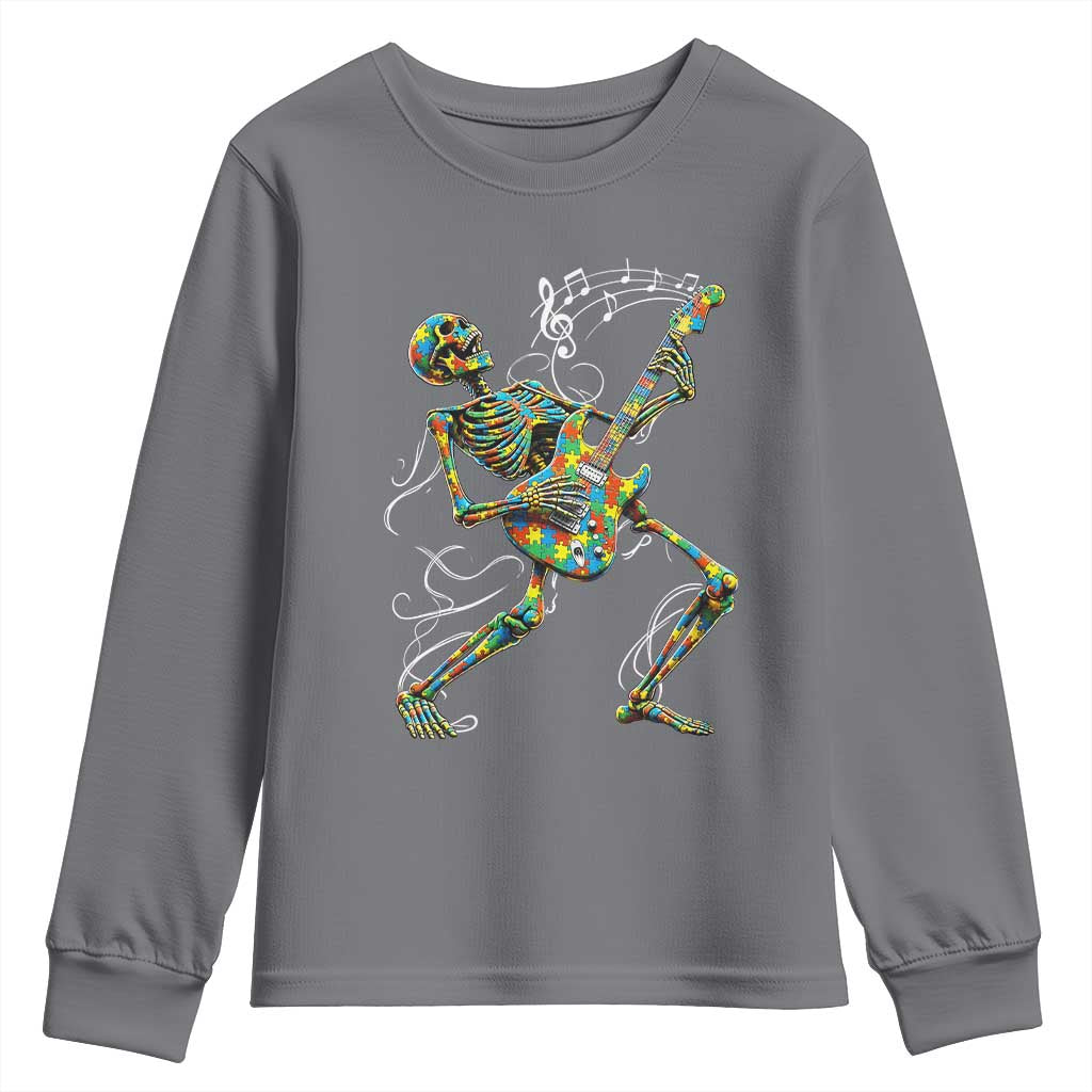 Autism Acceptance Rock Guitar Skeleton Youth Sweatshirt Music Lover TS12 Charcoal Print Your Wear