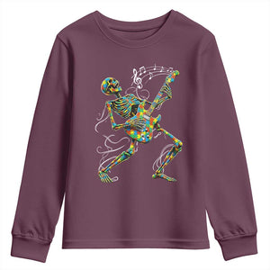 Autism Acceptance Rock Guitar Skeleton Youth Sweatshirt Music Lover TS12 Maroon Print Your Wear