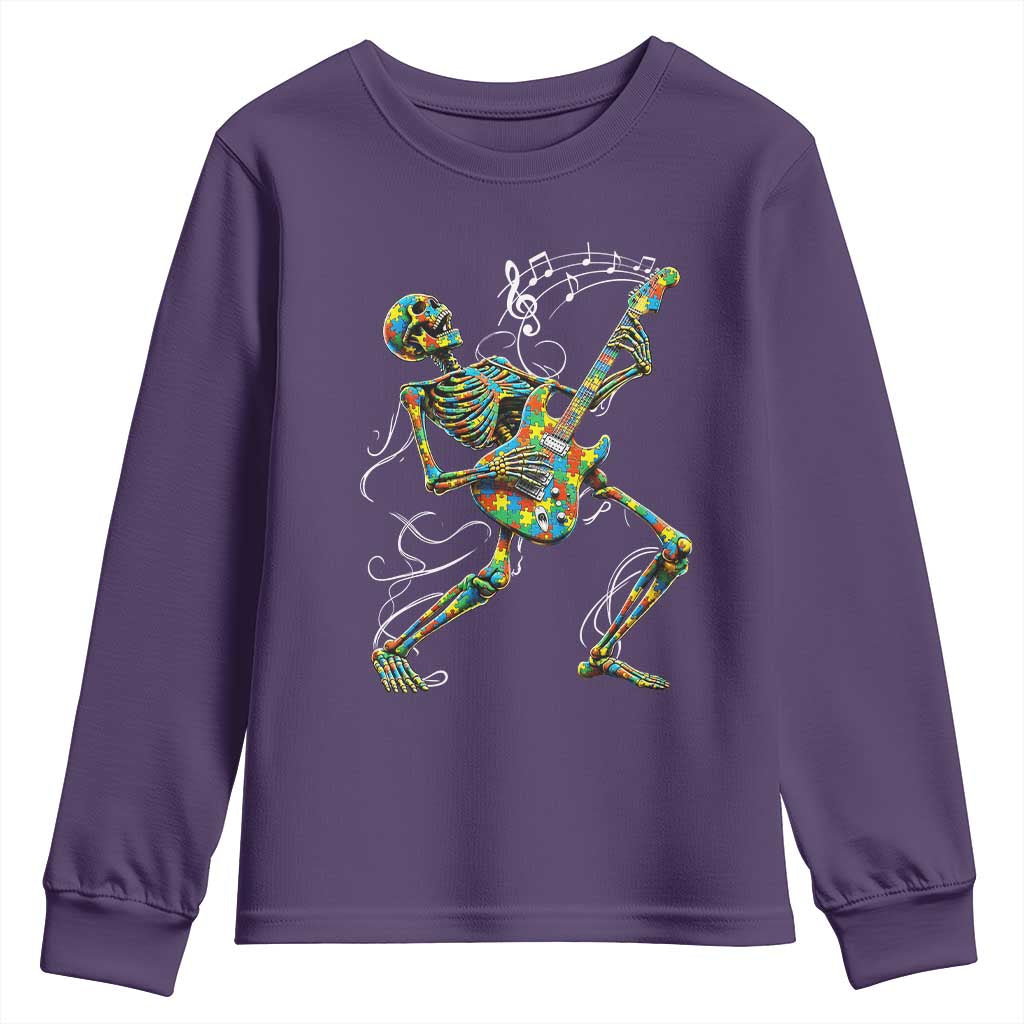 Autism Acceptance Rock Guitar Skeleton Youth Sweatshirt Music Lover TS12 Purple Print Your Wear