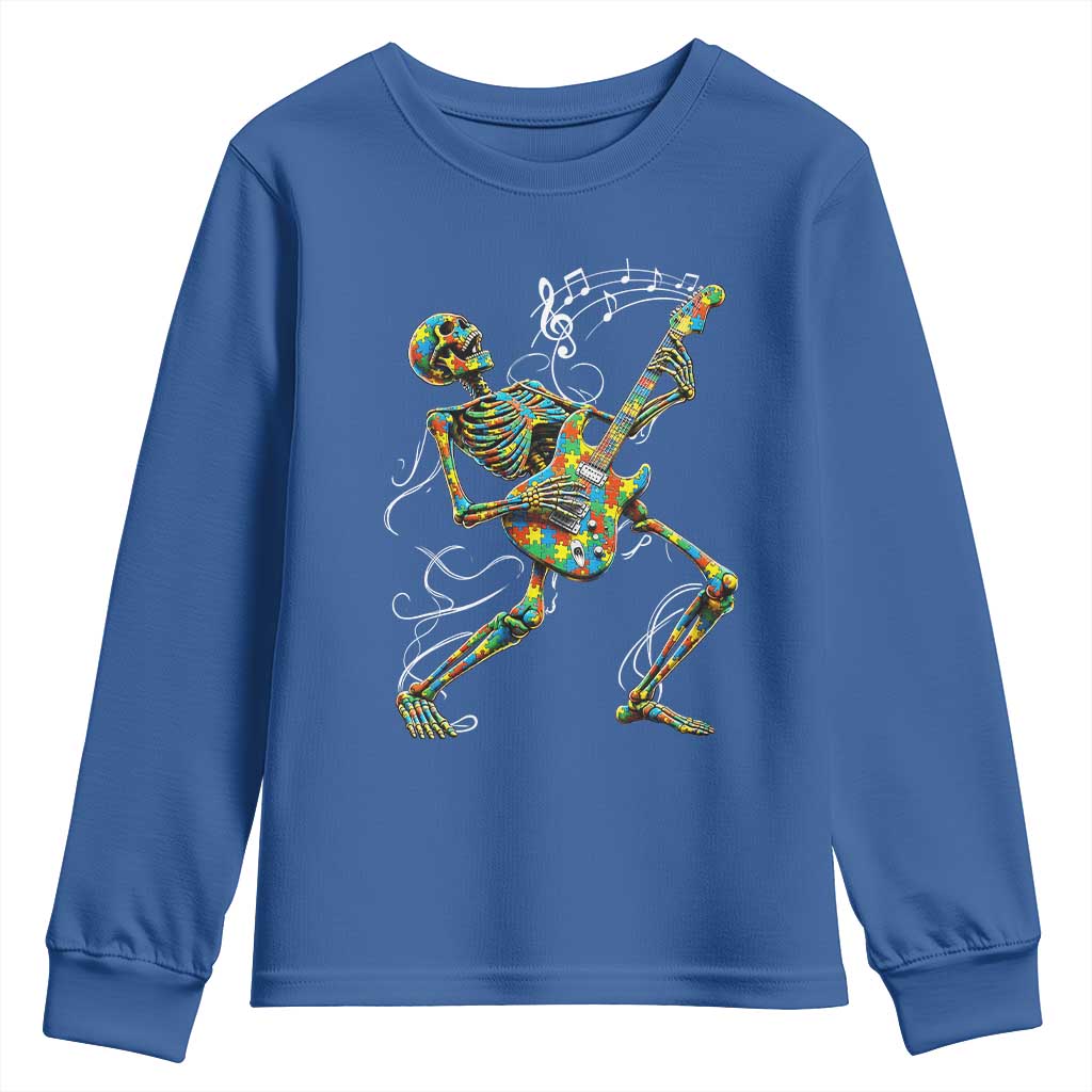 Autism Acceptance Rock Guitar Skeleton Youth Sweatshirt Music Lover TS12 Royal Blue Print Your Wear