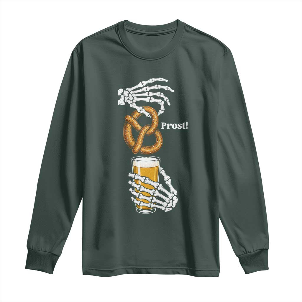 Prost Beer Lover Skeleton Hands German Festival Graphic Long Sleeve Shirt TS12 Dark Forest Green Print Your Wear