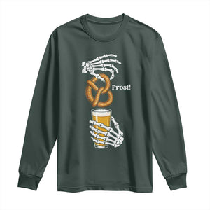 Prost Beer Lover Skeleton Hands German Festival Graphic Long Sleeve Shirt TS12 Dark Forest Green Print Your Wear
