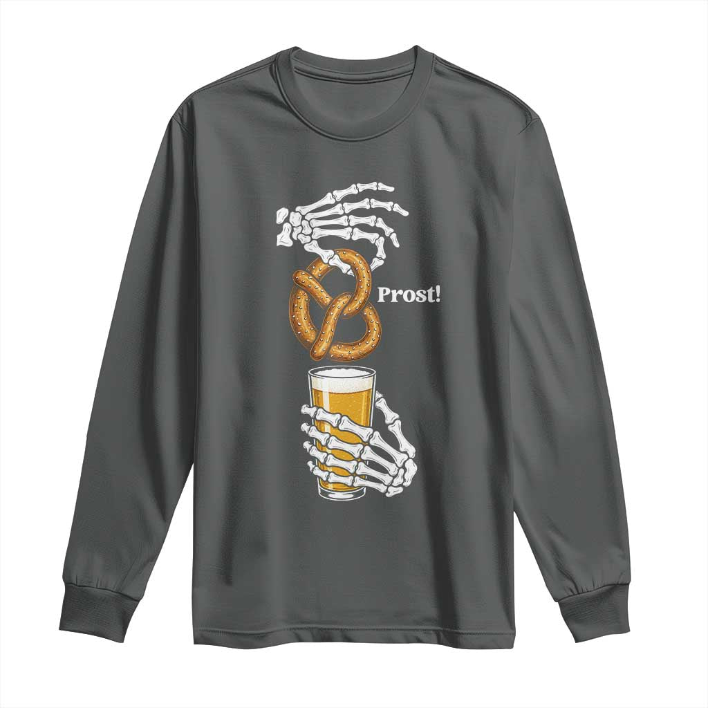 Prost Beer Lover Skeleton Hands German Festival Graphic Long Sleeve Shirt TS12 Dark Heather Print Your Wear
