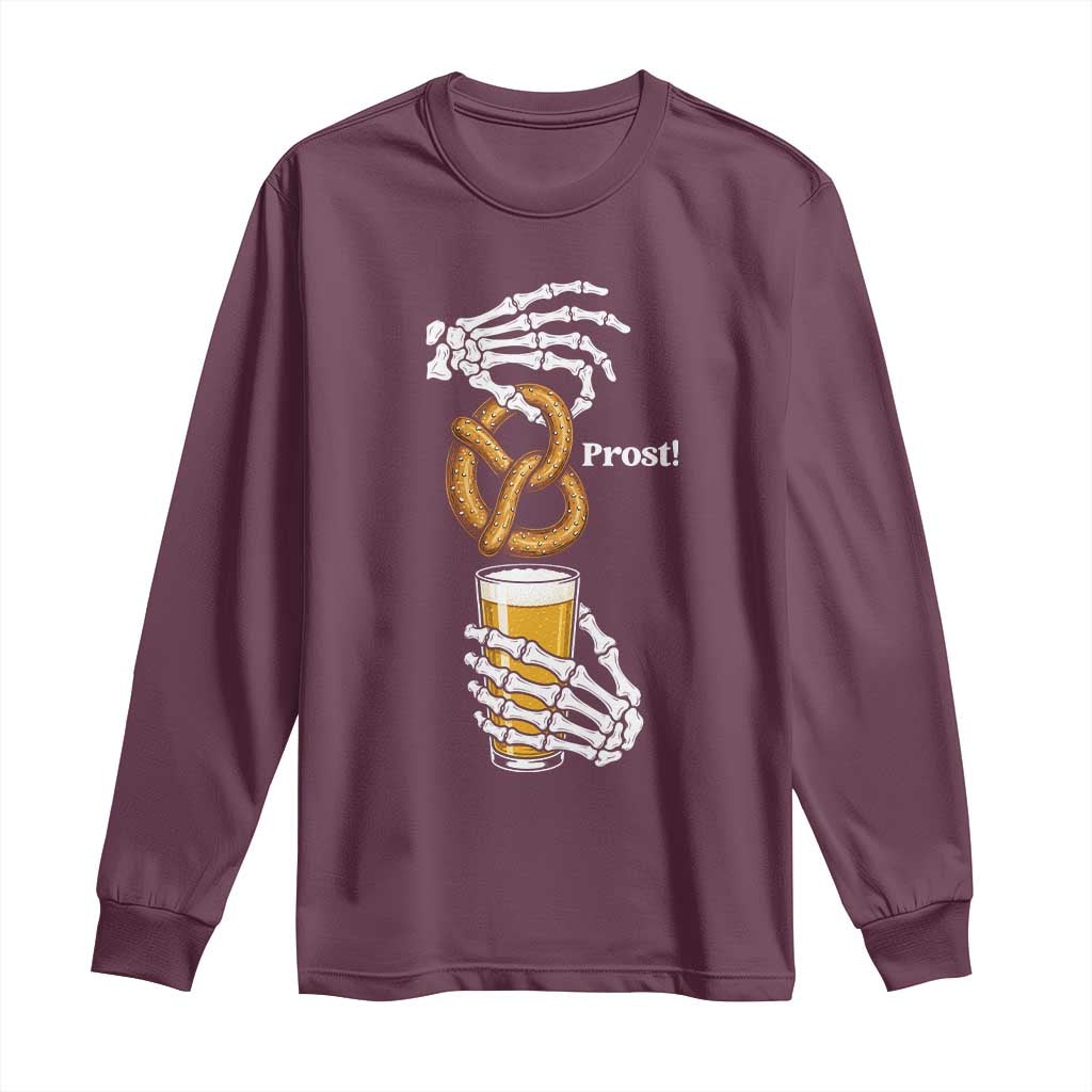 Prost Beer Lover Skeleton Hands German Festival Graphic Long Sleeve Shirt TS12 Maroon Print Your Wear