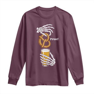 Prost Beer Lover Skeleton Hands German Festival Graphic Long Sleeve Shirt TS12 Maroon Print Your Wear