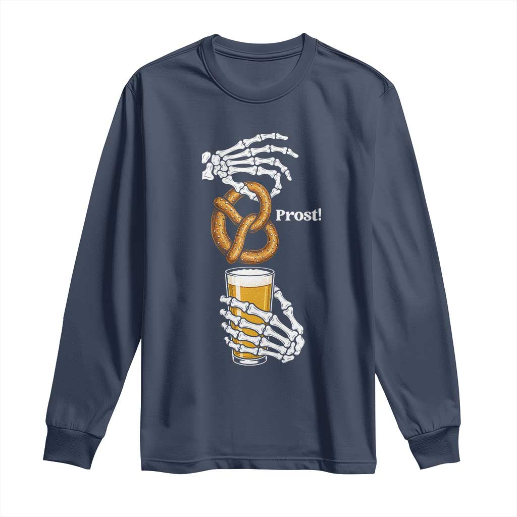 Prost Beer Lover Skeleton Hands German Festival Graphic Long Sleeve Shirt TS12 Navy Print Your Wear