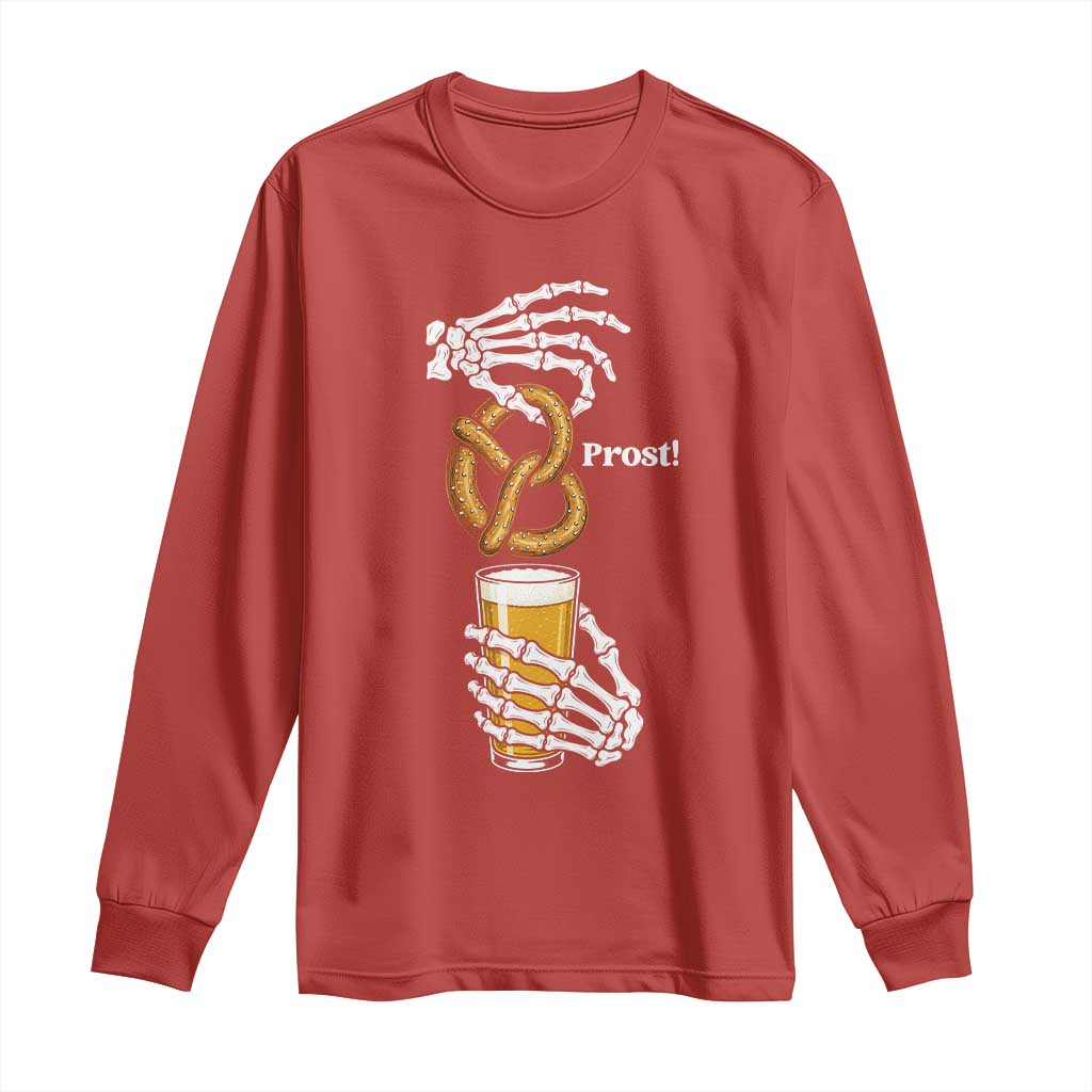 Prost Beer Lover Skeleton Hands German Festival Graphic Long Sleeve Shirt TS12 Red Print Your Wear