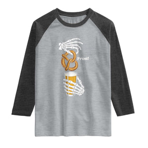 Prost Beer Lover Skeleton Hands German Festival Graphic Raglan Shirt TS12 Heather Gray Heather Charcoal Print Your Wear