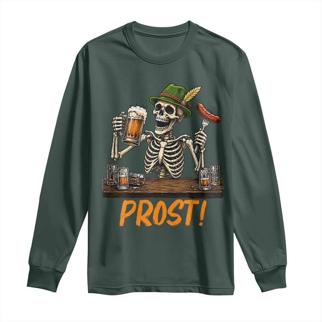 Funny Skeleton Oktoberfest Long Sleeve Shirt Prost Beer Lover Bavarian Gift TS12 Dark Forest Green Print Your Wear