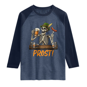 Funny Skeleton Oktoberfest Raglan Shirt Prost Beer Lover Bavarian Gift TS12 Heather Denim Navy Print Your Wear
