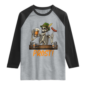 Funny Skeleton Oktoberfest Raglan Shirt Prost Beer Lover Bavarian Gift TS12 Heather Gray Black Print Your Wear