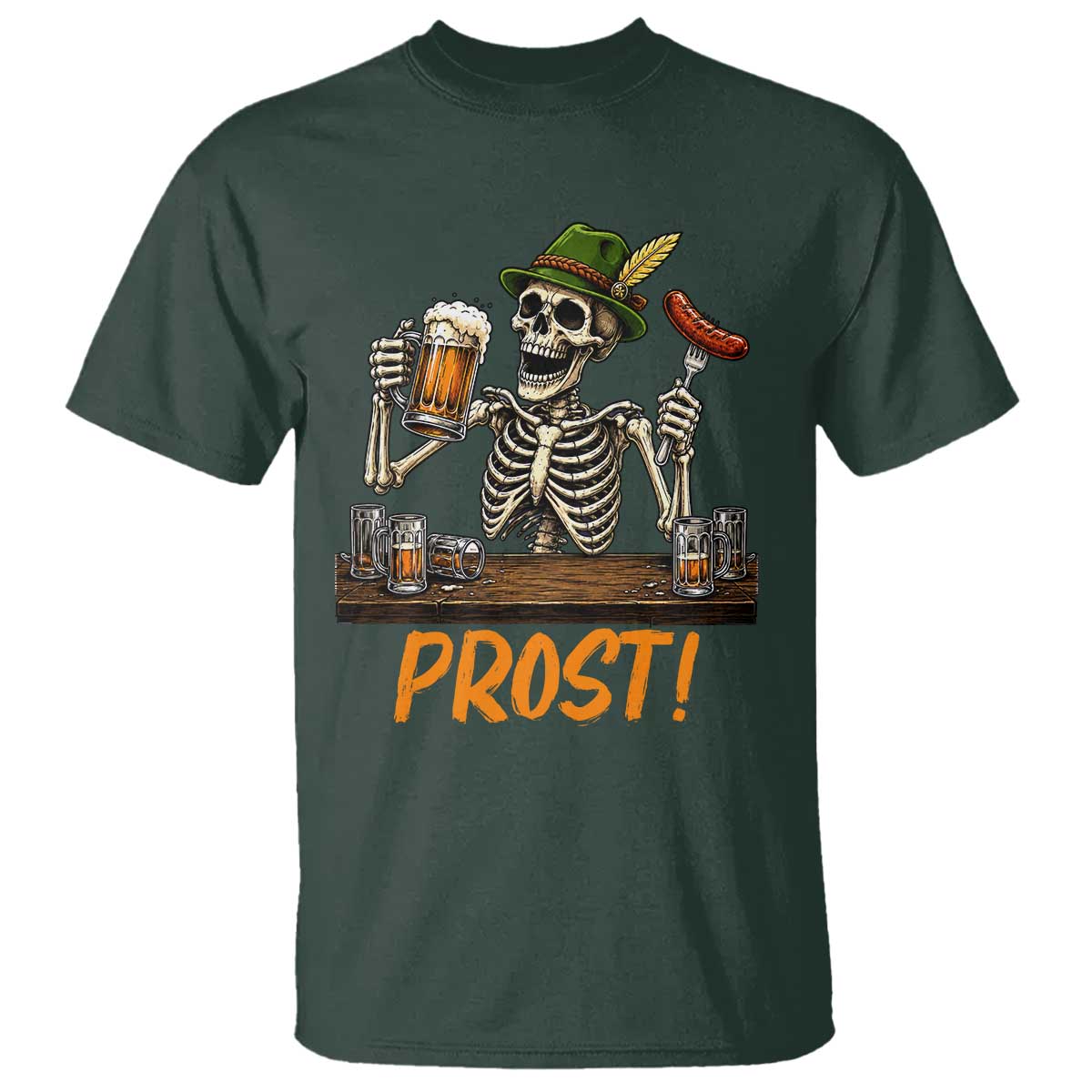 Funny Skeleton Oktoberfest T Shirt Prost Beer Lover Bavarian Gift TS12 Dark Forest Green Print Your Wear