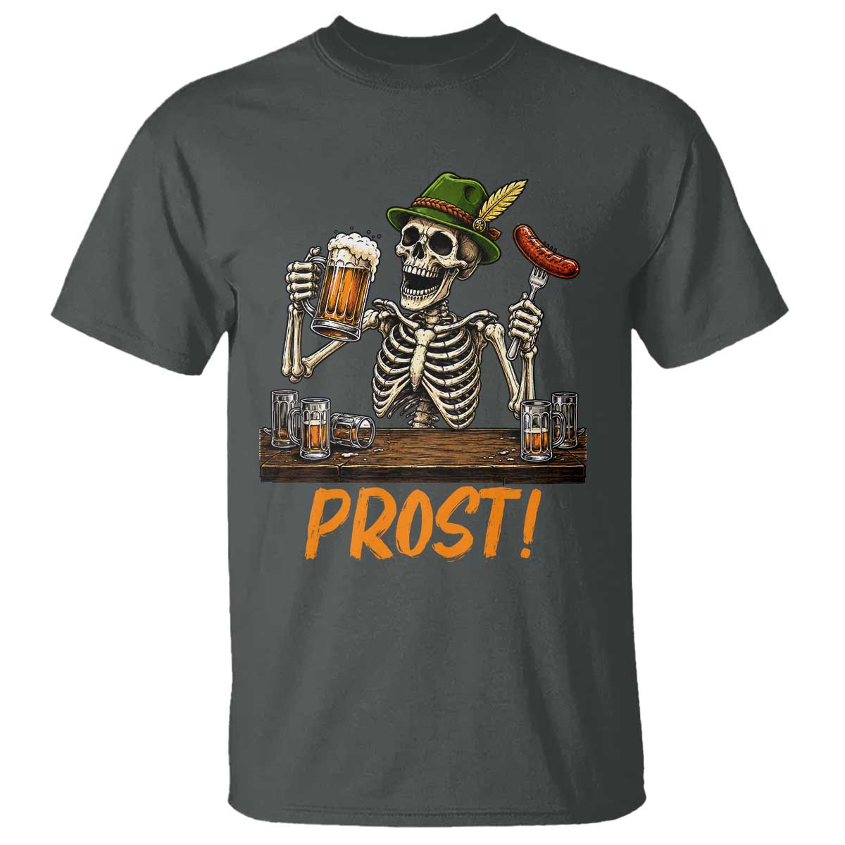 Funny Skeleton Oktoberfest T Shirt Prost Beer Lover Bavarian Gift TS12 Dark Heather Print Your Wear