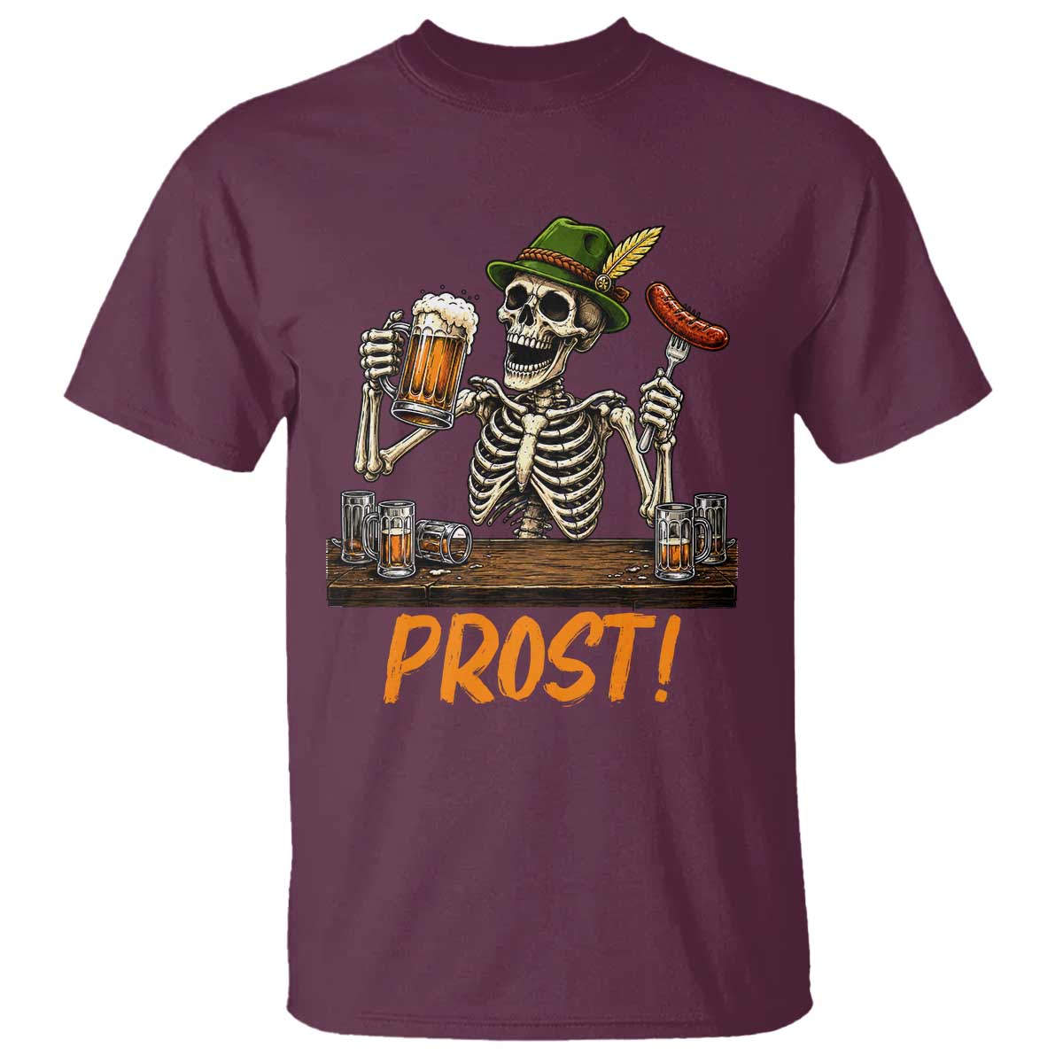 Funny Skeleton Oktoberfest T Shirt Prost Beer Lover Bavarian Gift TS12 Maroon Print Your Wear