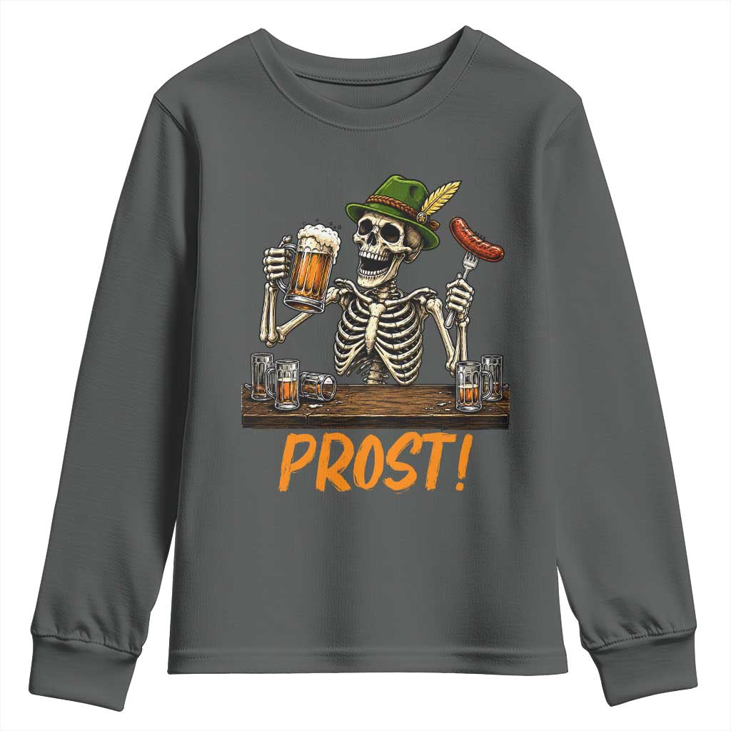 Funny Skeleton Oktoberfest Youth Sweatshirt Prost Beer Lover Bavarian Gift TS12 Dark Heather Print Your Wear