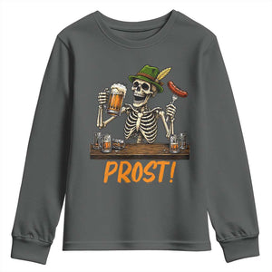 Funny Skeleton Oktoberfest Youth Sweatshirt Prost Beer Lover Bavarian Gift TS12 Dark Heather Print Your Wear