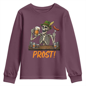 Funny Skeleton Oktoberfest Youth Sweatshirt Prost Beer Lover Bavarian Gift TS12 Maroon Print Your Wear