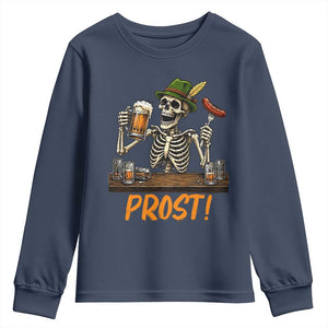 Funny Skeleton Oktoberfest Youth Sweatshirt Prost Beer Lover Bavarian Gift TS12 Navy Print Your Wear
