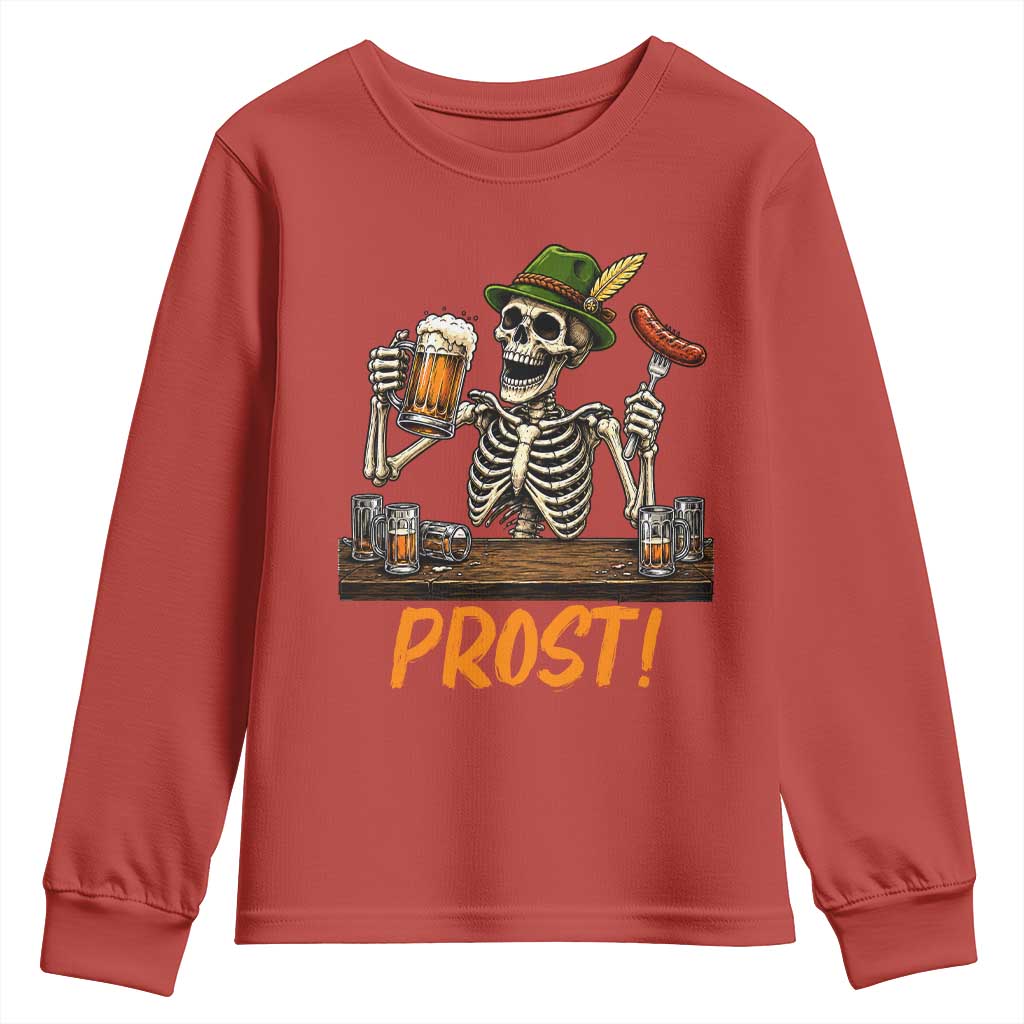 Funny Skeleton Oktoberfest Youth Sweatshirt Prost Beer Lover Bavarian Gift TS12 Red Print Your Wear