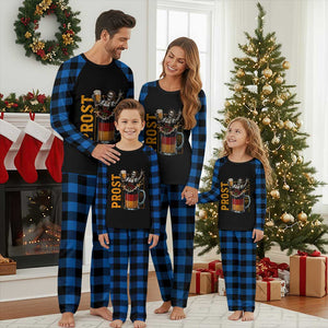 Funny Skeleton Oktoberfest Plaid Pajama Set Spooky Prost German Beer Drinker Graphic TS12 Blue Plaid Print Your Wear