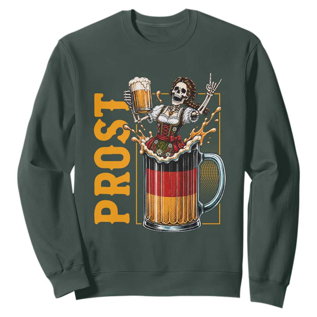 Funny Skeleton Oktoberfest Sweatshirt Spooky Prost German Beer Drinker Graphic TS12 Dark Forest Green Print Your Wear