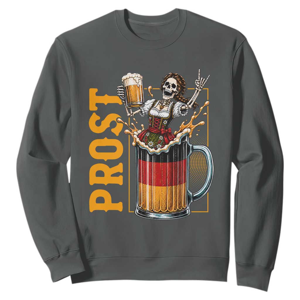 Funny Skeleton Oktoberfest Sweatshirt Spooky Prost German Beer Drinker Graphic TS12 Dark Heather Print Your Wear