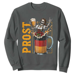 Funny Skeleton Oktoberfest Sweatshirt Spooky Prost German Beer Drinker Graphic TS12 Dark Heather Print Your Wear