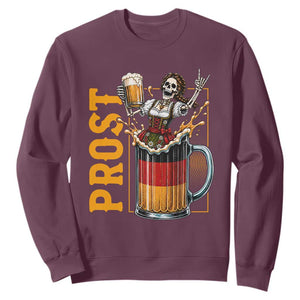 Funny Skeleton Oktoberfest Sweatshirt Spooky Prost German Beer Drinker Graphic TS12 Maroon Print Your Wear