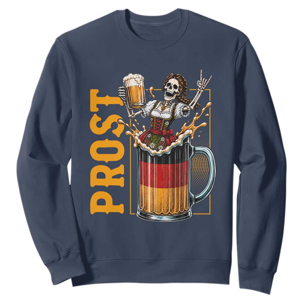 Funny Skeleton Oktoberfest Sweatshirt Spooky Prost German Beer Drinker Graphic TS12 Navy Print Your Wear