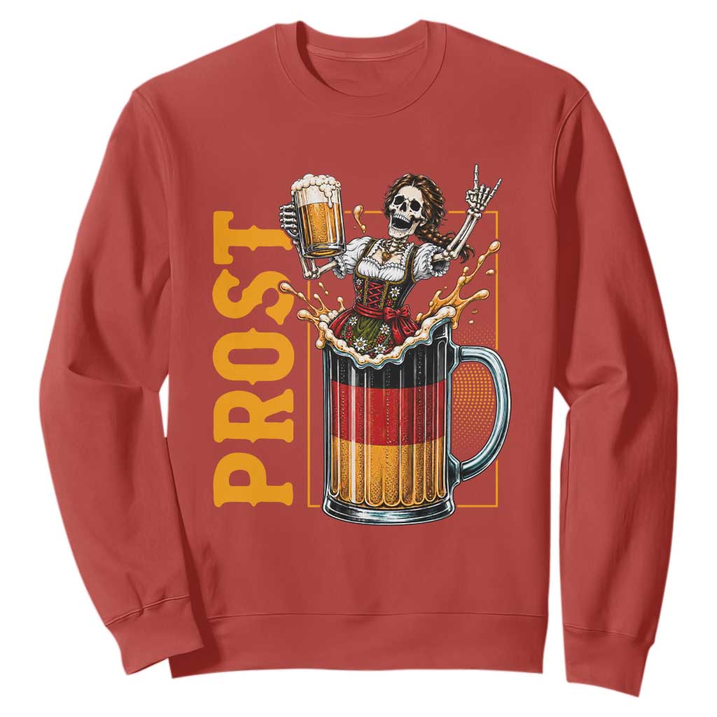 Funny Skeleton Oktoberfest Sweatshirt Spooky Prost German Beer Drinker Graphic TS12 Red Print Your Wear