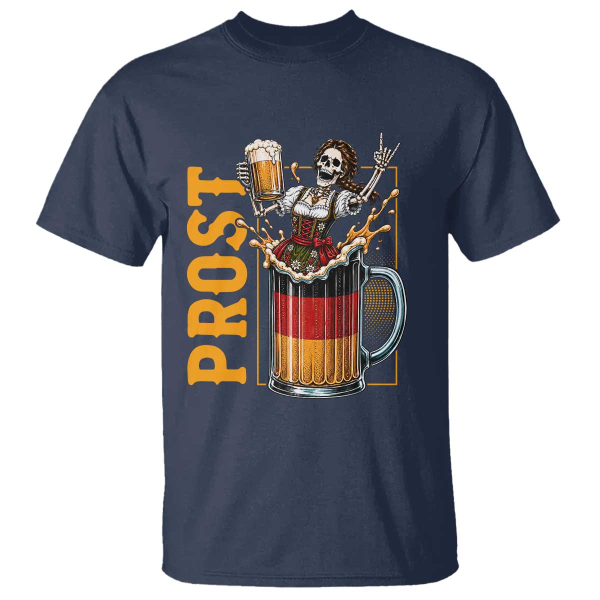 Funny Skeleton Oktoberfest T Shirt Spooky Prost German Beer Drinker Graphic TS12 Navy Print Your Wear