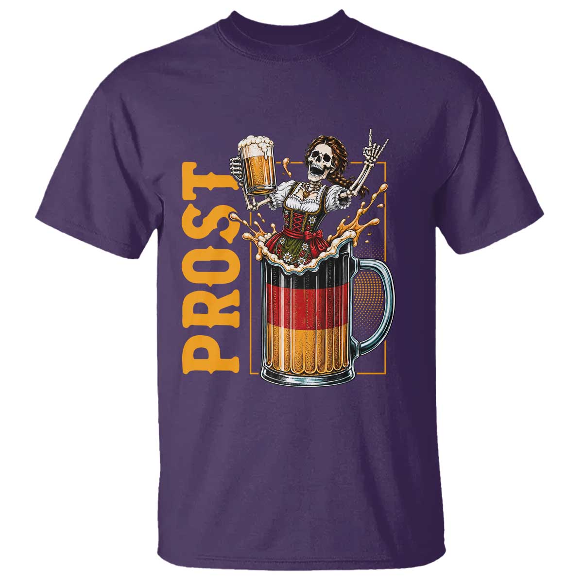 Funny Skeleton Oktoberfest T Shirt Spooky Prost German Beer Drinker Graphic TS12 Purple Print Your Wear