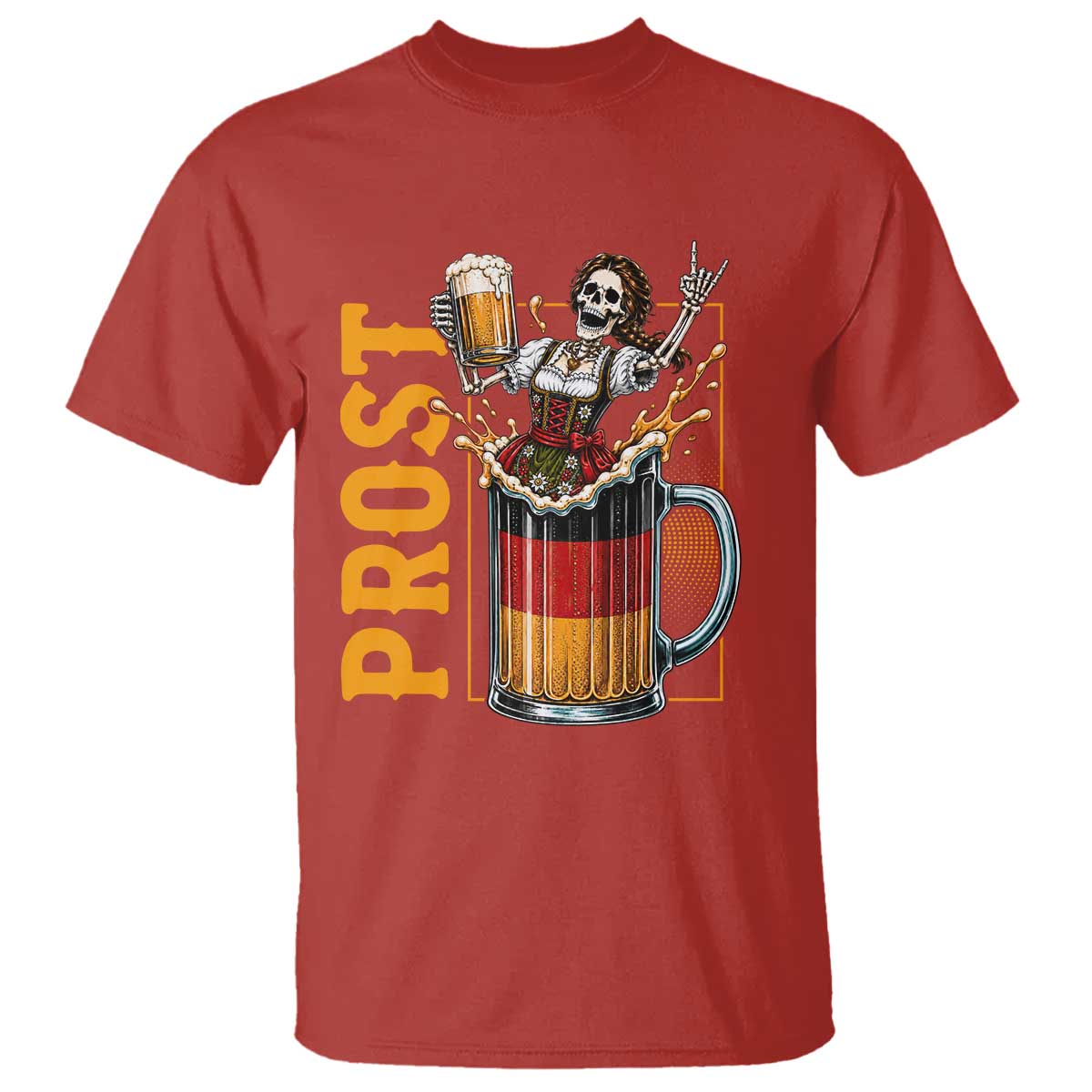 Funny Skeleton Oktoberfest T Shirt Spooky Prost German Beer Drinker Graphic TS12 Red Print Your Wear
