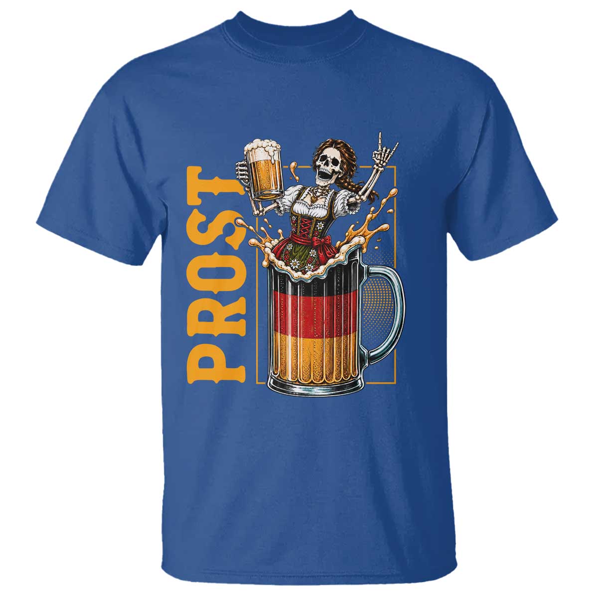 Funny Skeleton Oktoberfest T Shirt Spooky Prost German Beer Drinker Graphic TS12 Royal Blue Print Your Wear