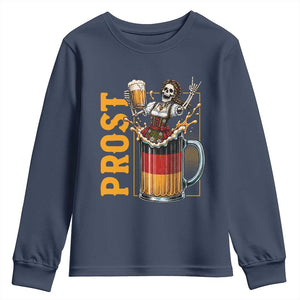 Funny Skeleton Oktoberfest Youth Sweatshirt Spooky Prost German Beer Drinker Graphic TS12 Navy Print Your Wear