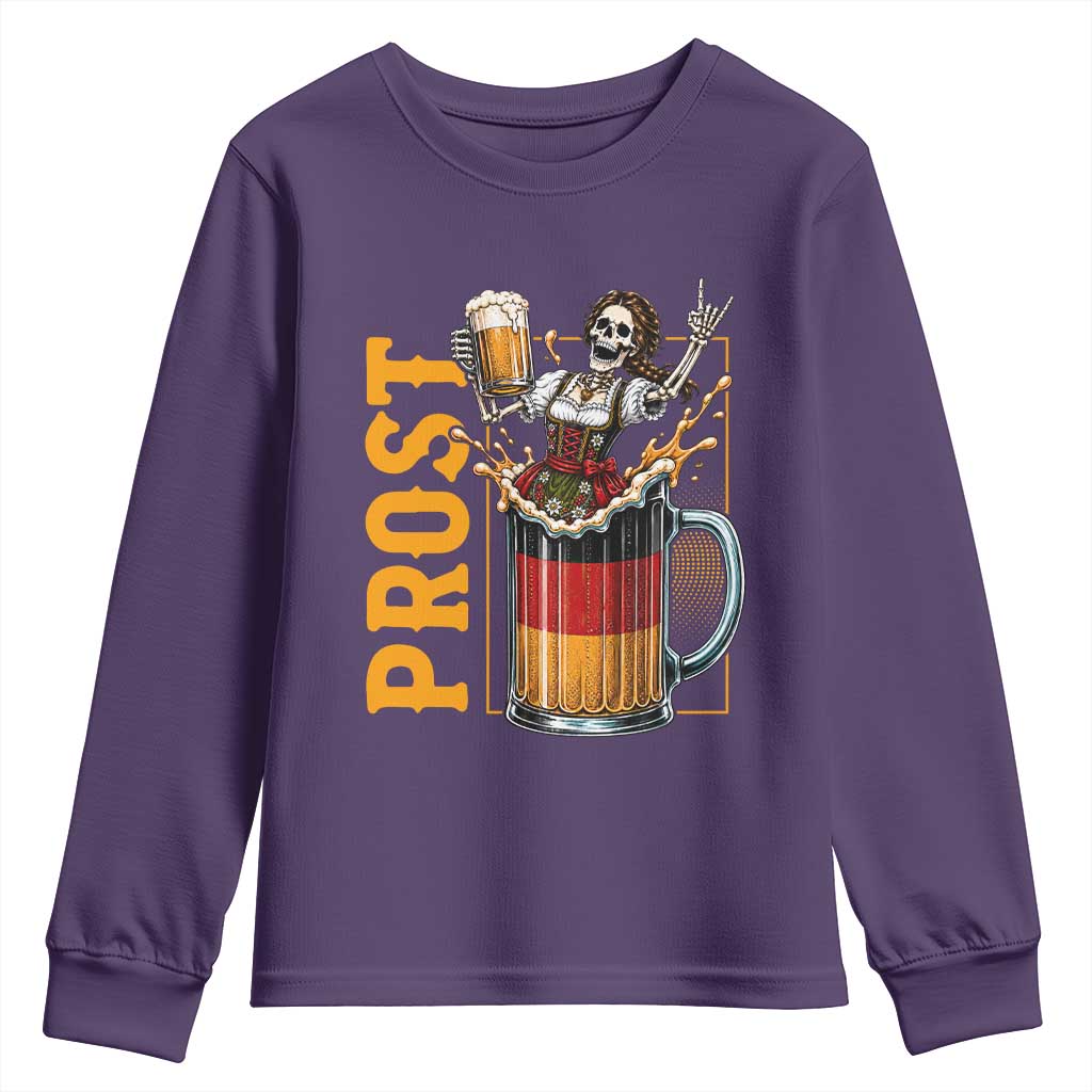 Funny Skeleton Oktoberfest Youth Sweatshirt Spooky Prost German Beer Drinker Graphic TS12 Purple Print Your Wear